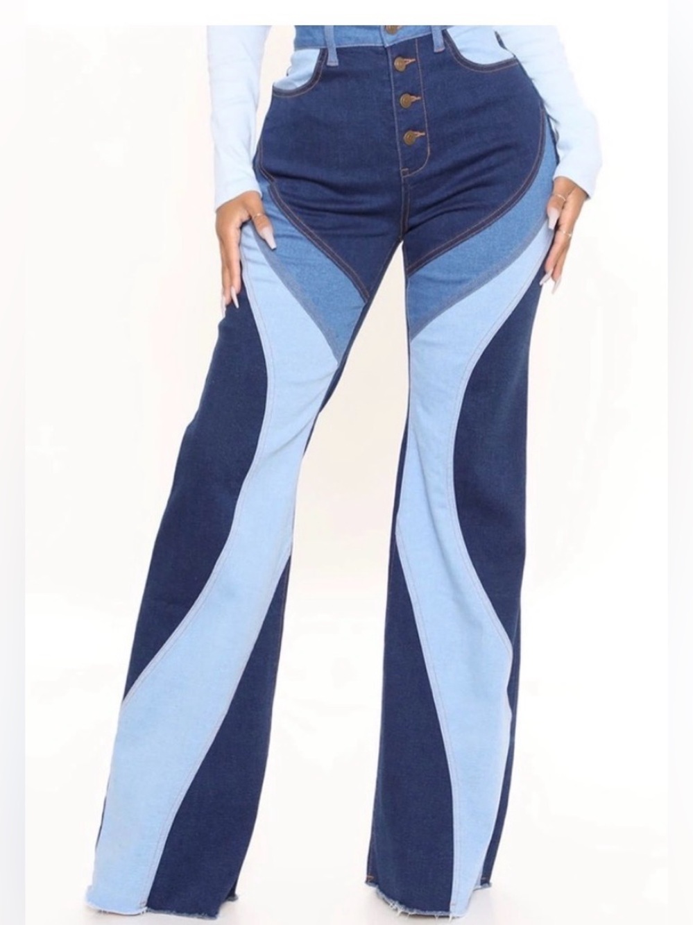 Fashion Nova Blue Two-Tone Denim Jeans